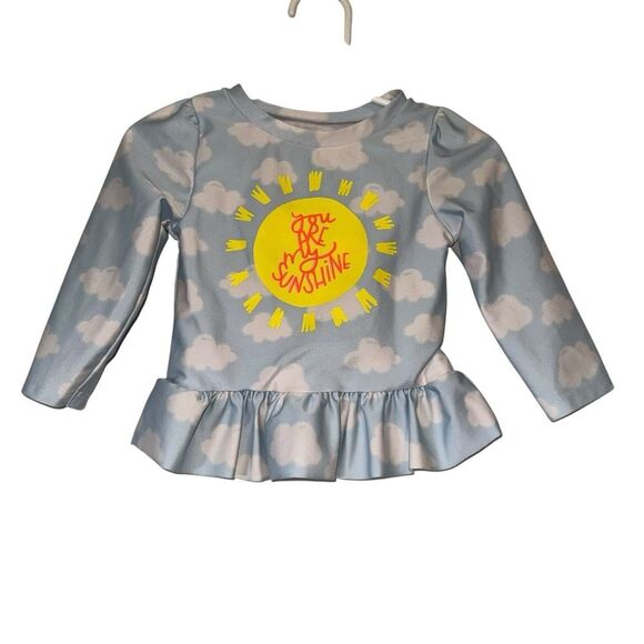 Kid's Cat & Jack Blue Cloud Long Sleeve Rashguard Swim Top - Picture 1 of 7